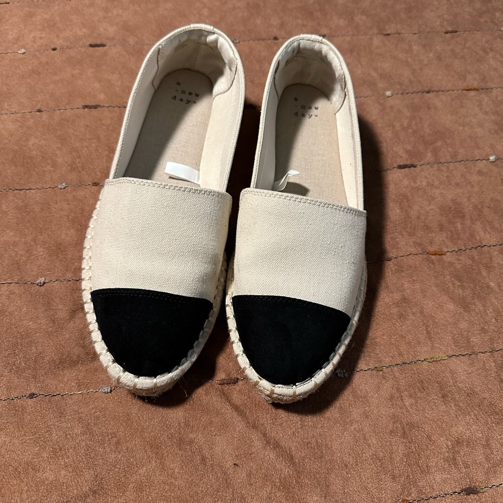 A New Day | Tan & Black Espadrille Flats